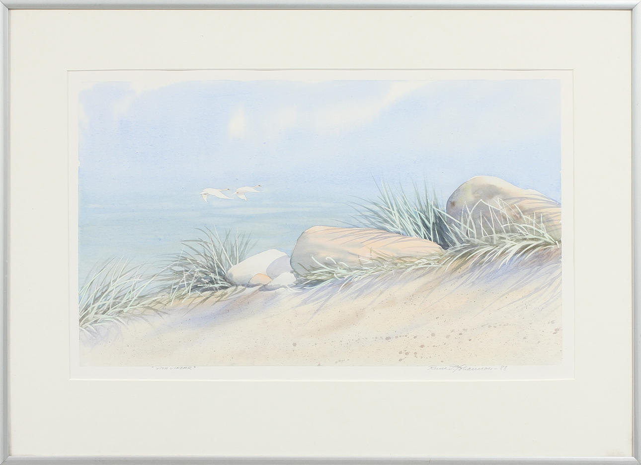 RUNE JOHANSSON. "Vita vingar", akvarell, signerad och daterad -88.