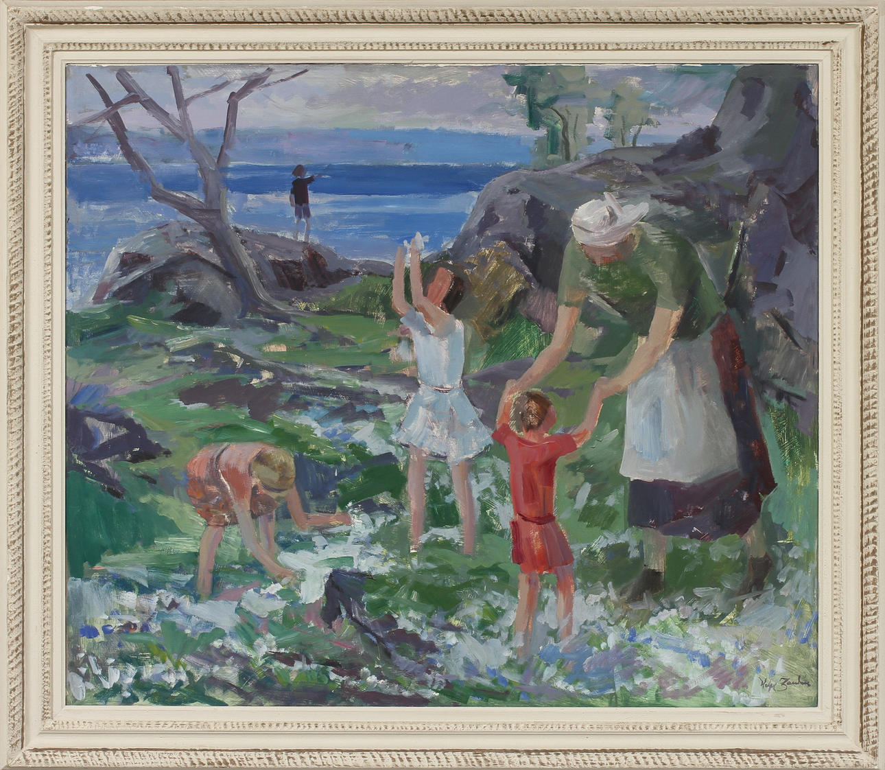 HELGE ZANDÉN. Figurscen, olja på pannå, signerad.