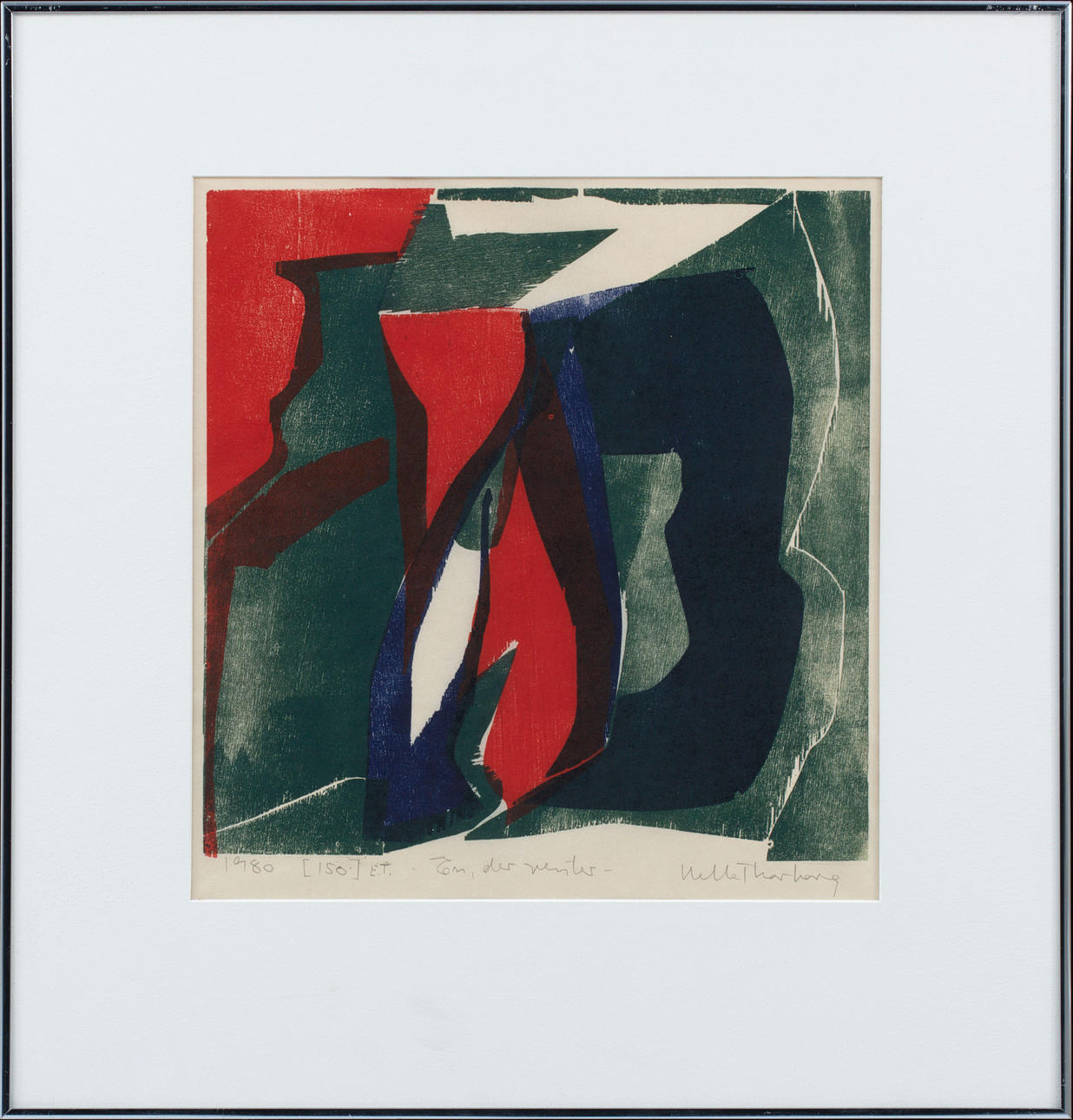 HELLE THORBORG. Komposition, linoleumsnitt, signerad, E.T.