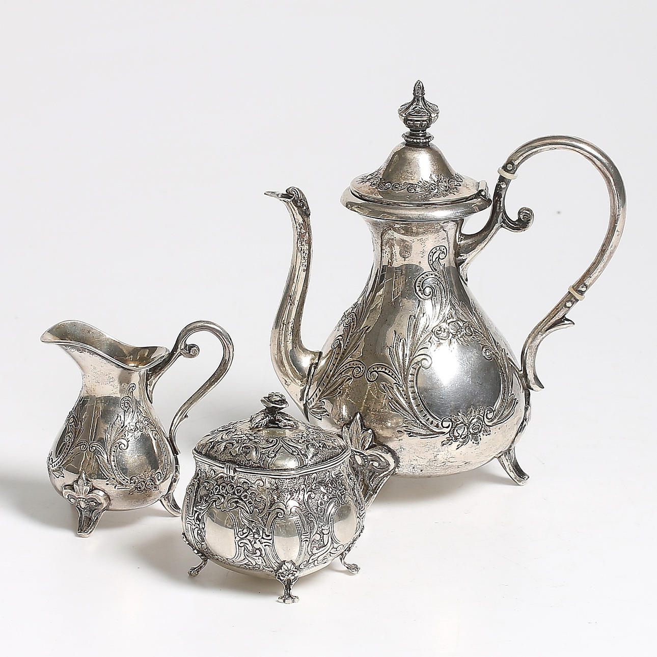 MOCCASERVIS, 3 delar, silver, 1900-tal. Vikt 510 gram.