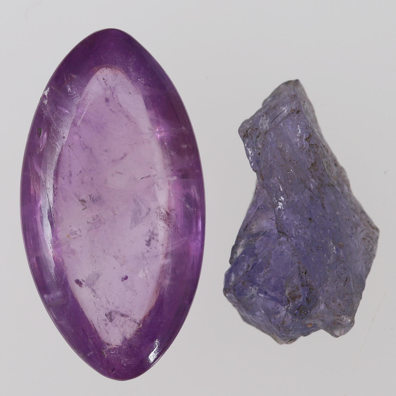 GEMSTONES, 2 pcs, amethyst & tanzanite, certified.