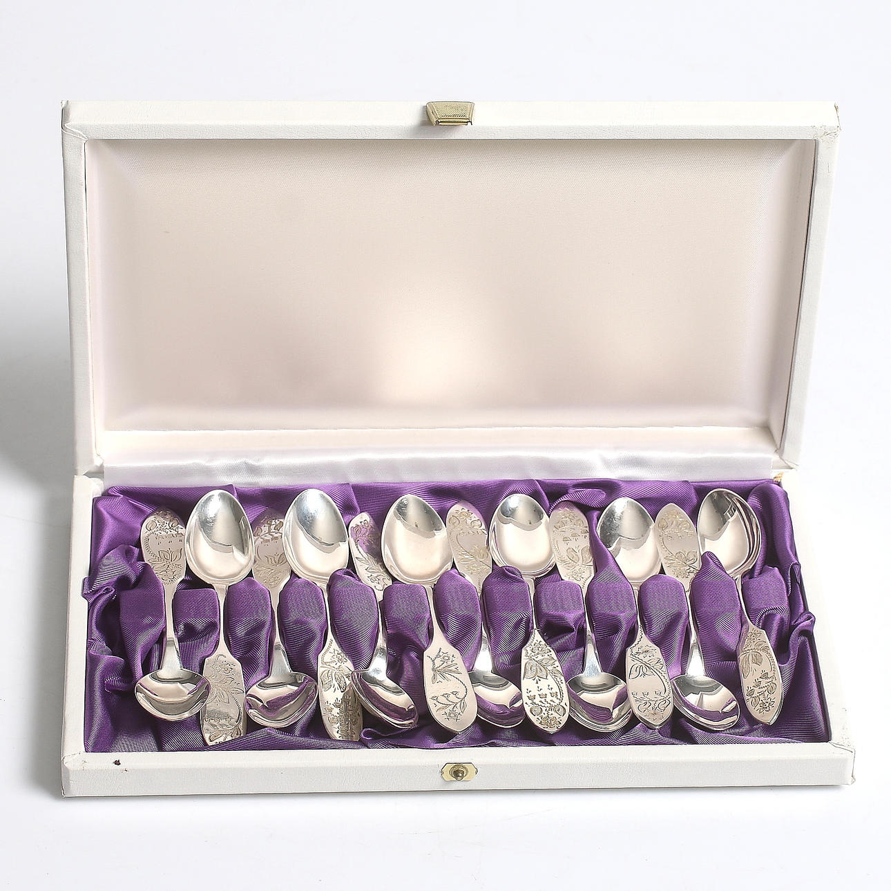 KAFFESKEDAR, 12 st, silver, Fritz Olsson, Luleå. 1960-tal.