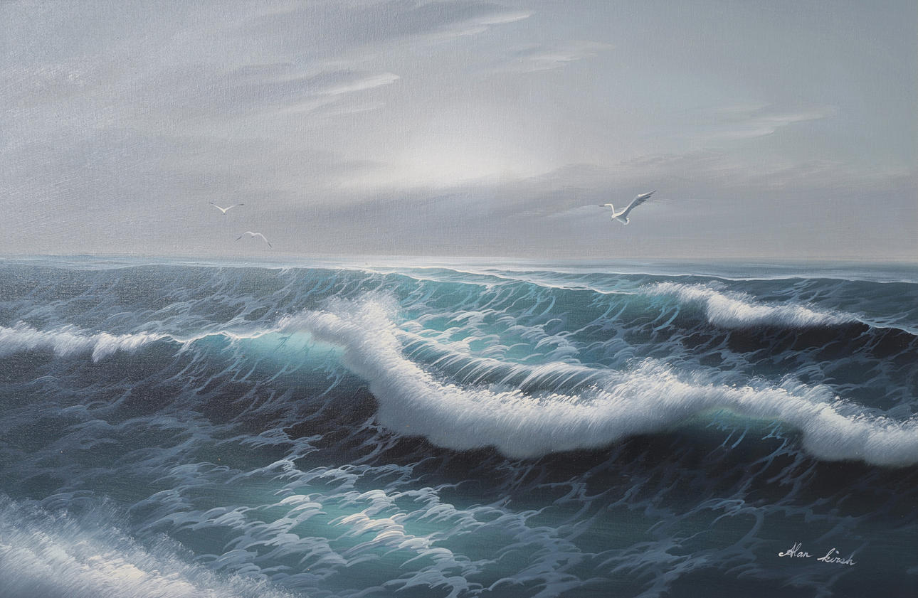 ALAN KIRSCH. Ocean waves, oil on canvas, signed.