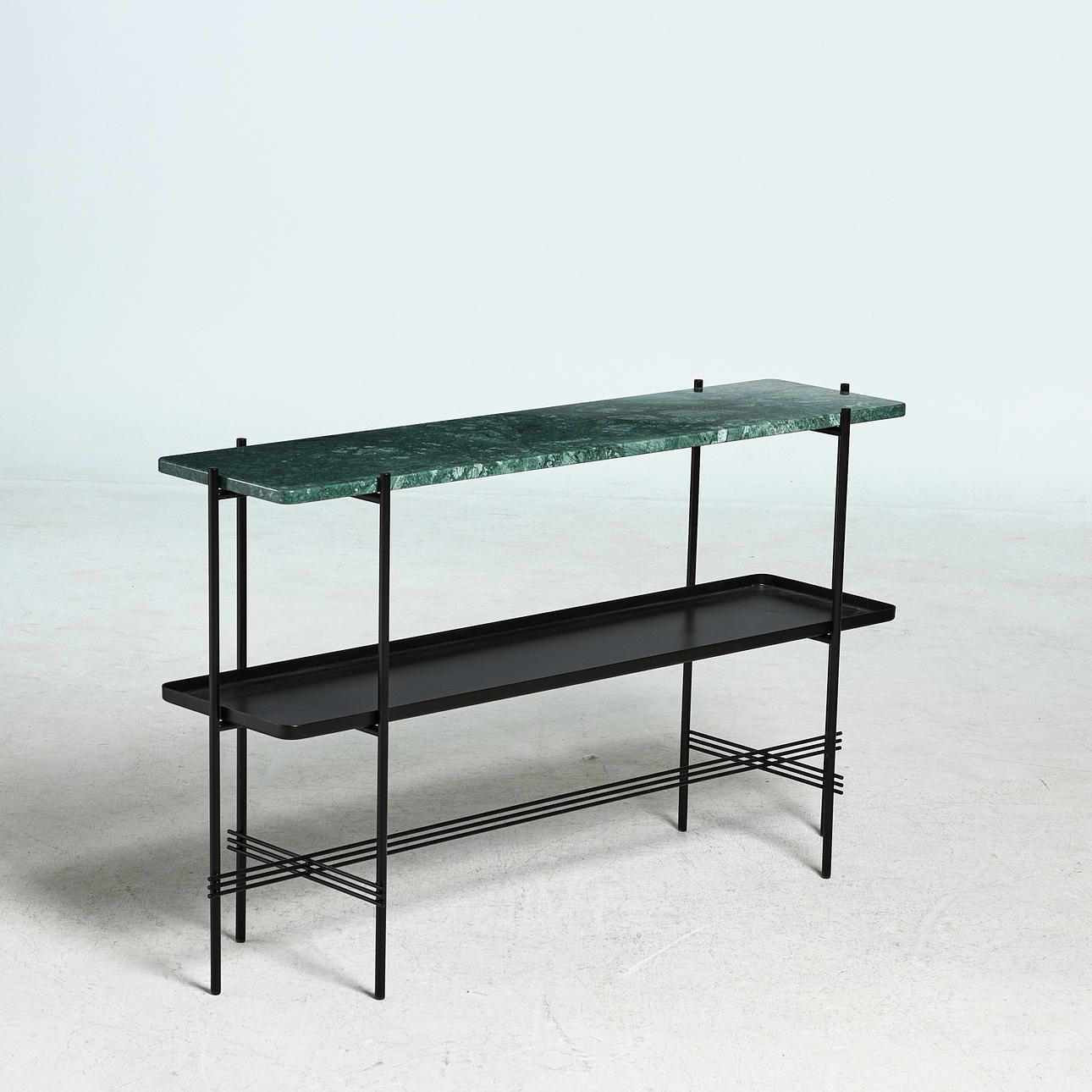 GAMFRATESI. Hylde, "TS Console", stål og grøn marmor, til Gubi, moderne.
