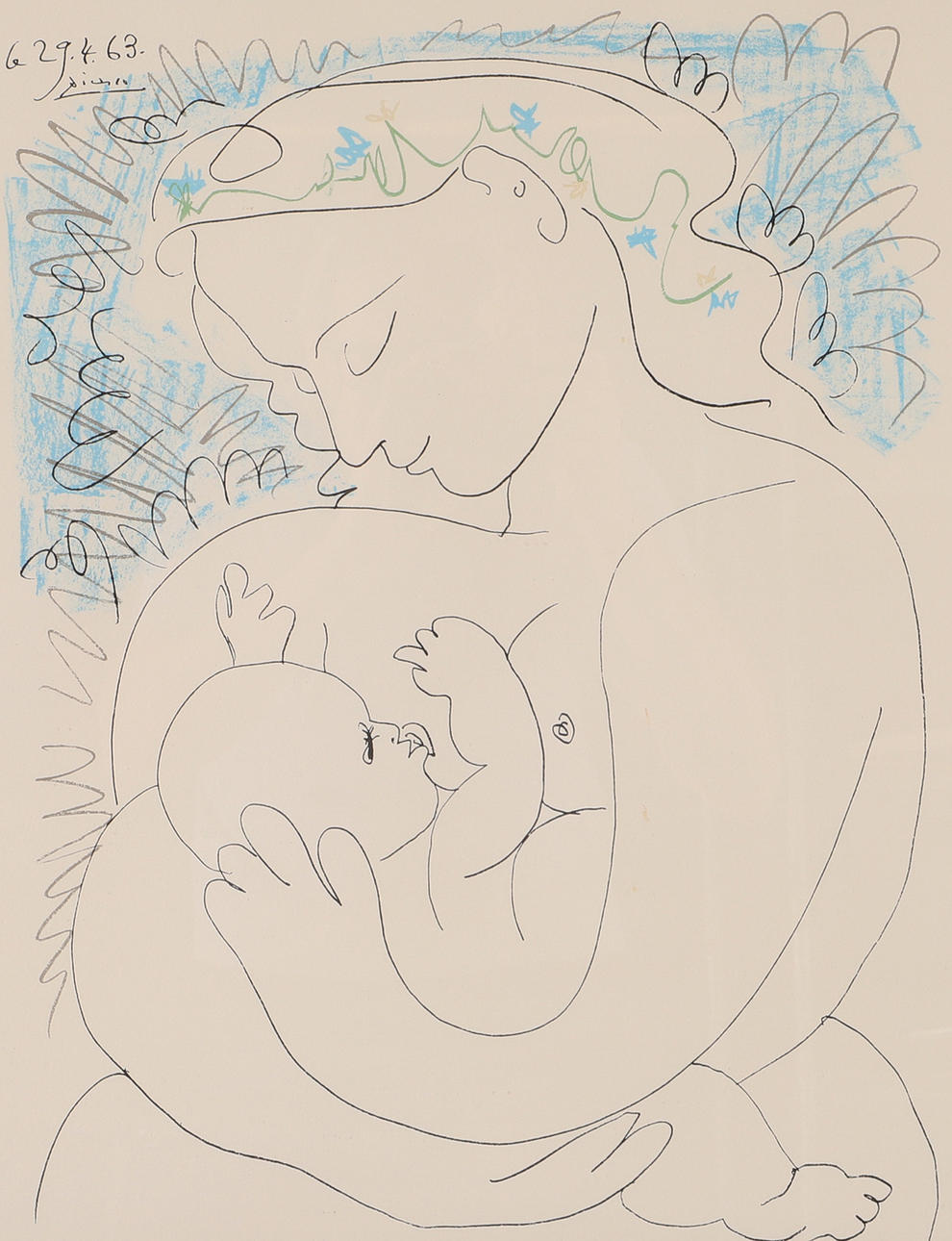 PABLO PICASSO. SEGÚN. Mujer con niño, imprimir.