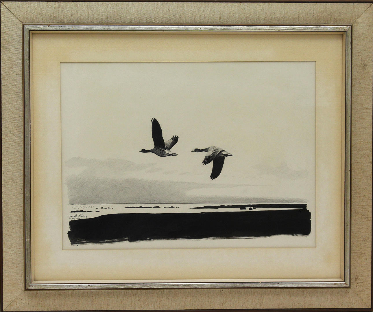 HARALD WIBERG. "Grågäss". Tusch. Signerad och dat 9 maj 1970.