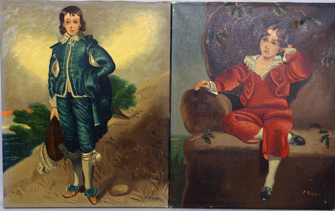 OIDENTIFIERAD KONSTNÄR. 2 barnporträtt, olja på duk, signerade P.Kruse.
