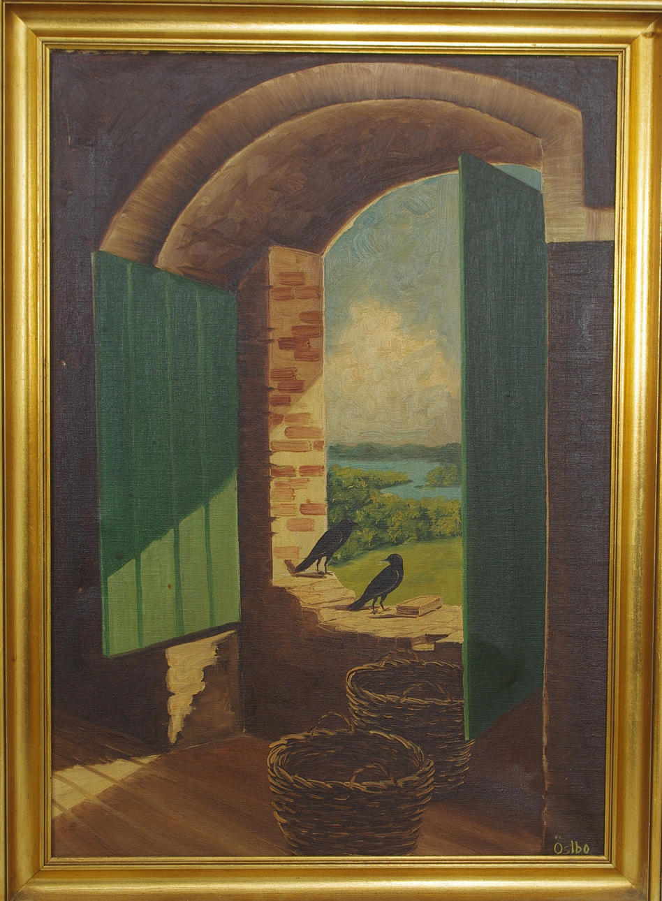 OIDENTIFIERAD KONSTNÄR. Fönster med fåglar, olja på duk, signerad Östbo.
