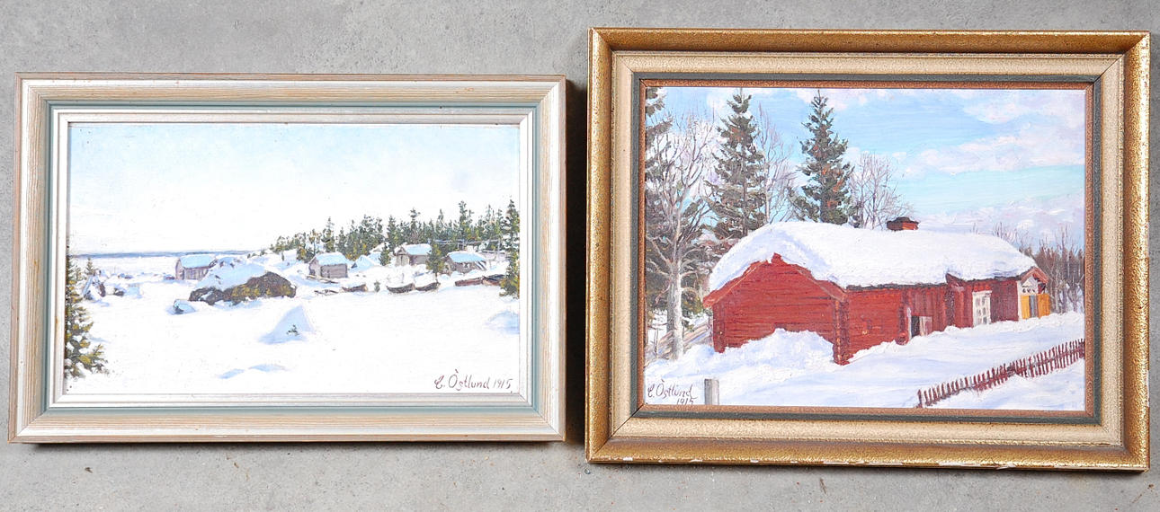 CARL ÖSTLUND. oljor 2 st, på pannå, " Ångermanland " signerade, daterad 1915.