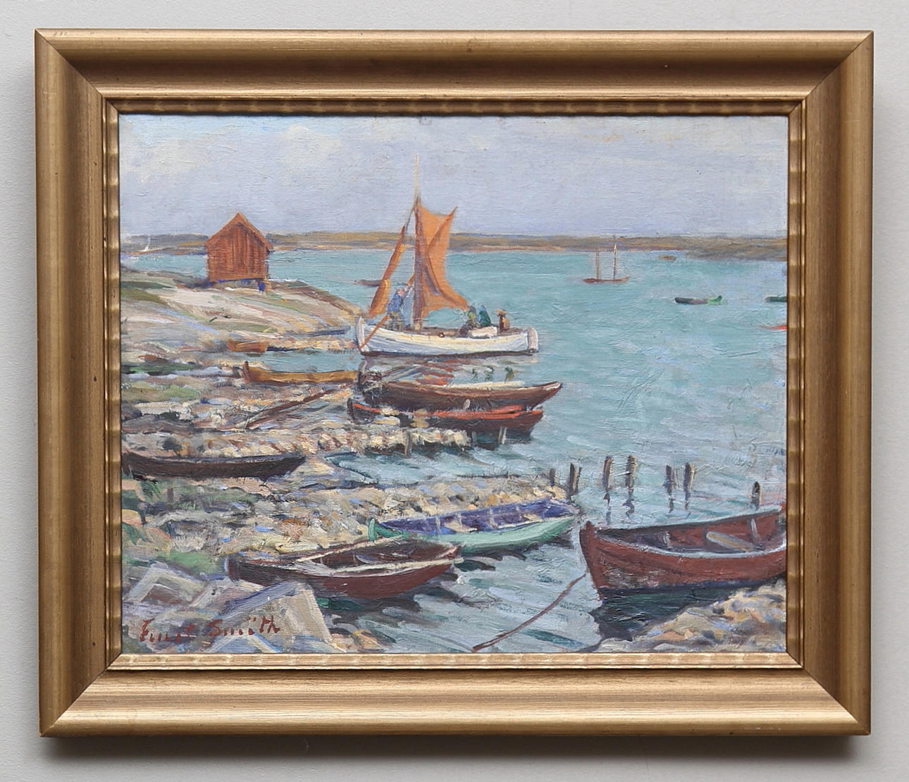 ERNST SMITH. Olja på pannå. Signerad E Smith.