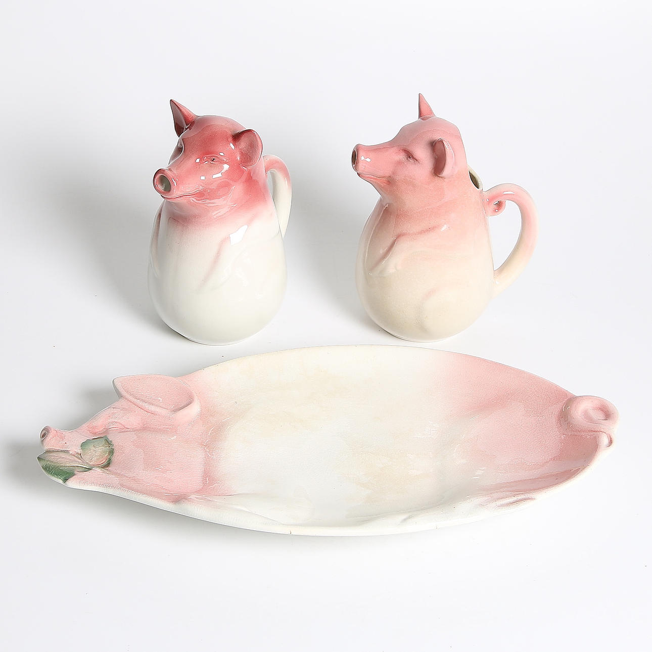 SKINKFAT samt BRINGARE, 3 delar, flintgods, Rörstrand, 1900-talets första hälft.