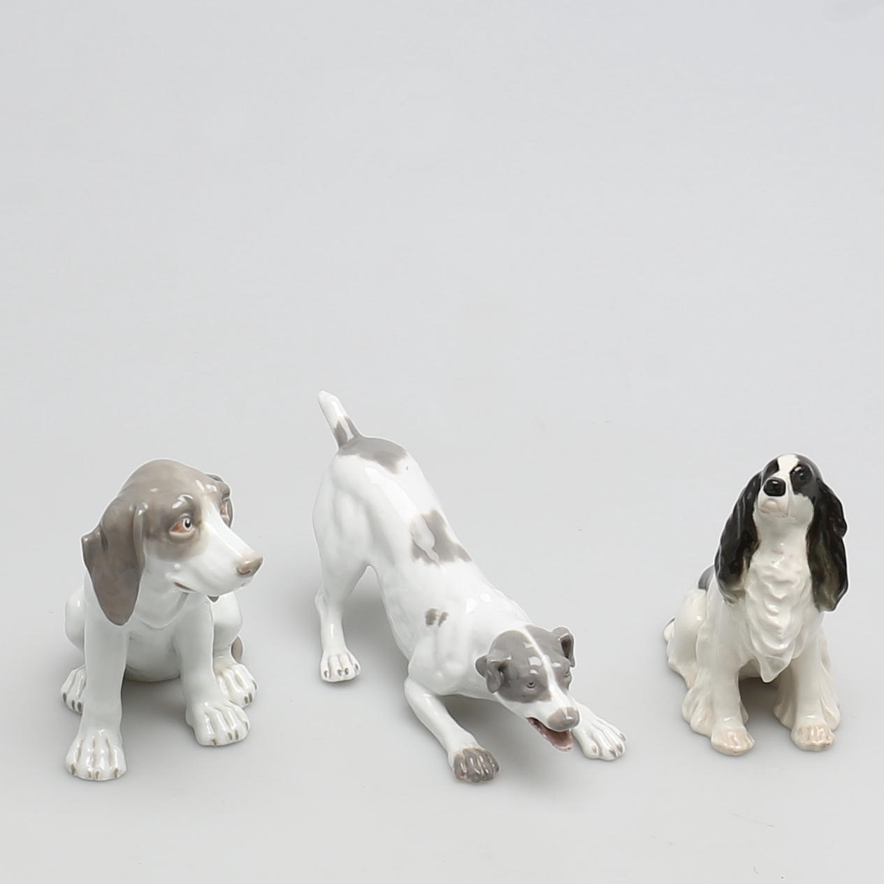 FIGURINER. 3 st. Porslin. Hundar. Bl.a Lomonosov. Made in USSR. Ryssland.