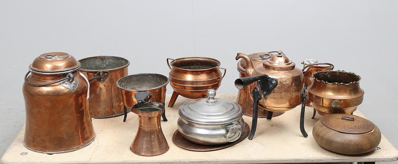 PARTI KOPPAR, ca 20 delar, 1800/1900-tal.