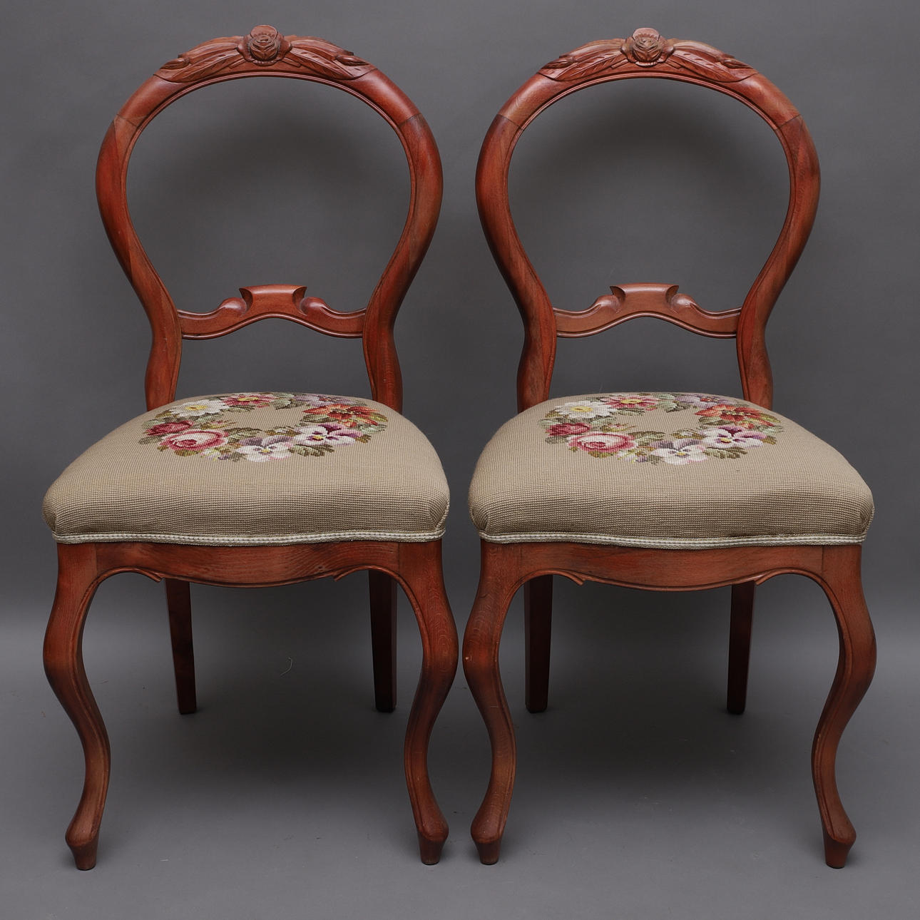 CHAIRS, 2 pcs, embroidered seat, rococo style.