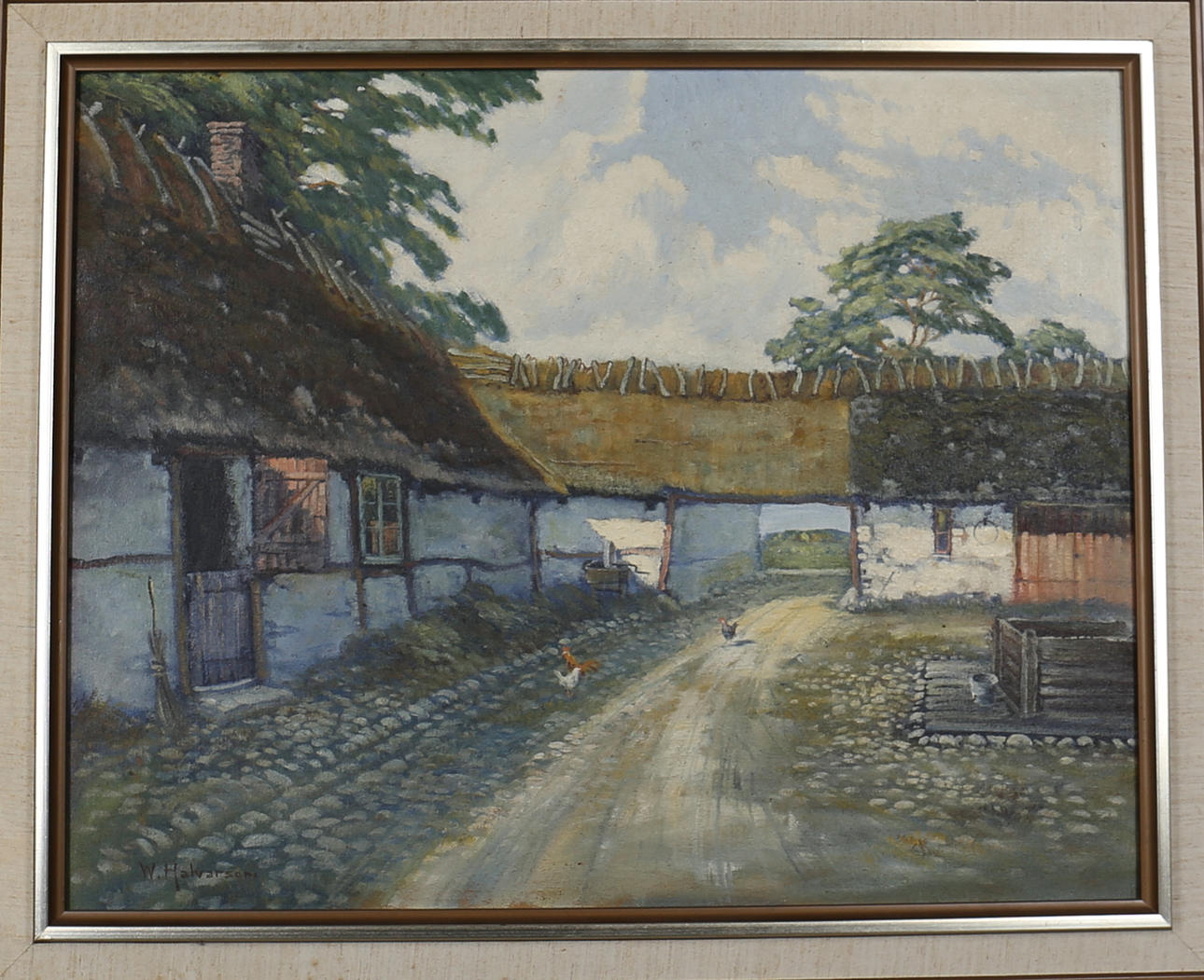 OIDENTIFIERAD KONSTNÄR. Skånegård. Olja på duk. Signerad W Halvarson.