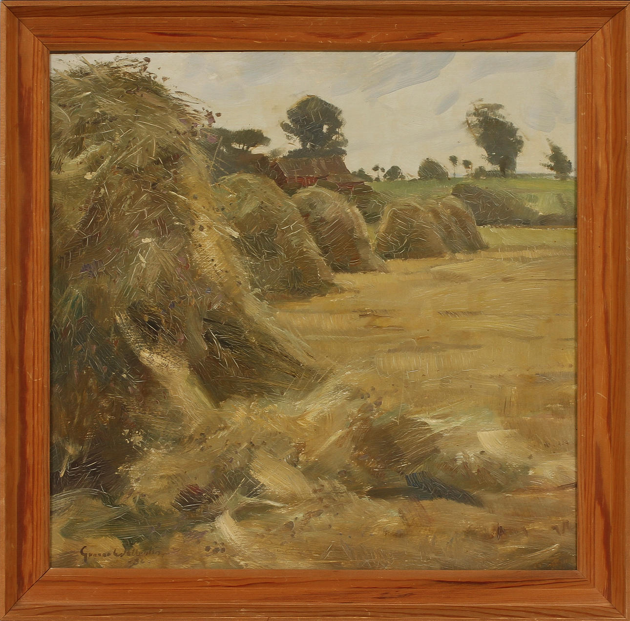 GUNNAR WALLENTIN. Höbalar, olja på pannå, sign.