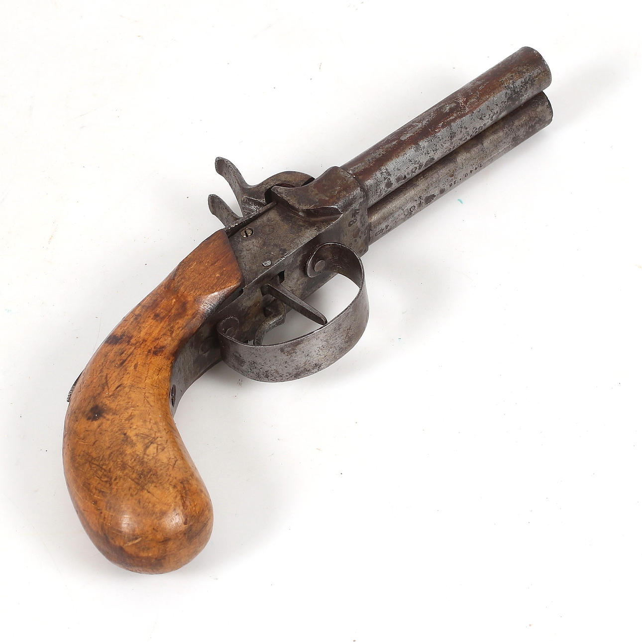 PISTOL, percussion lock. double barrel, 19th century.