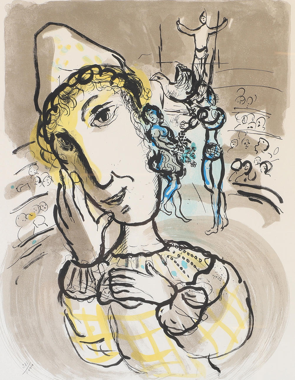 MARC CHAGALL. EFTER. Cirkusartist, grafiskt glas, osignerad.