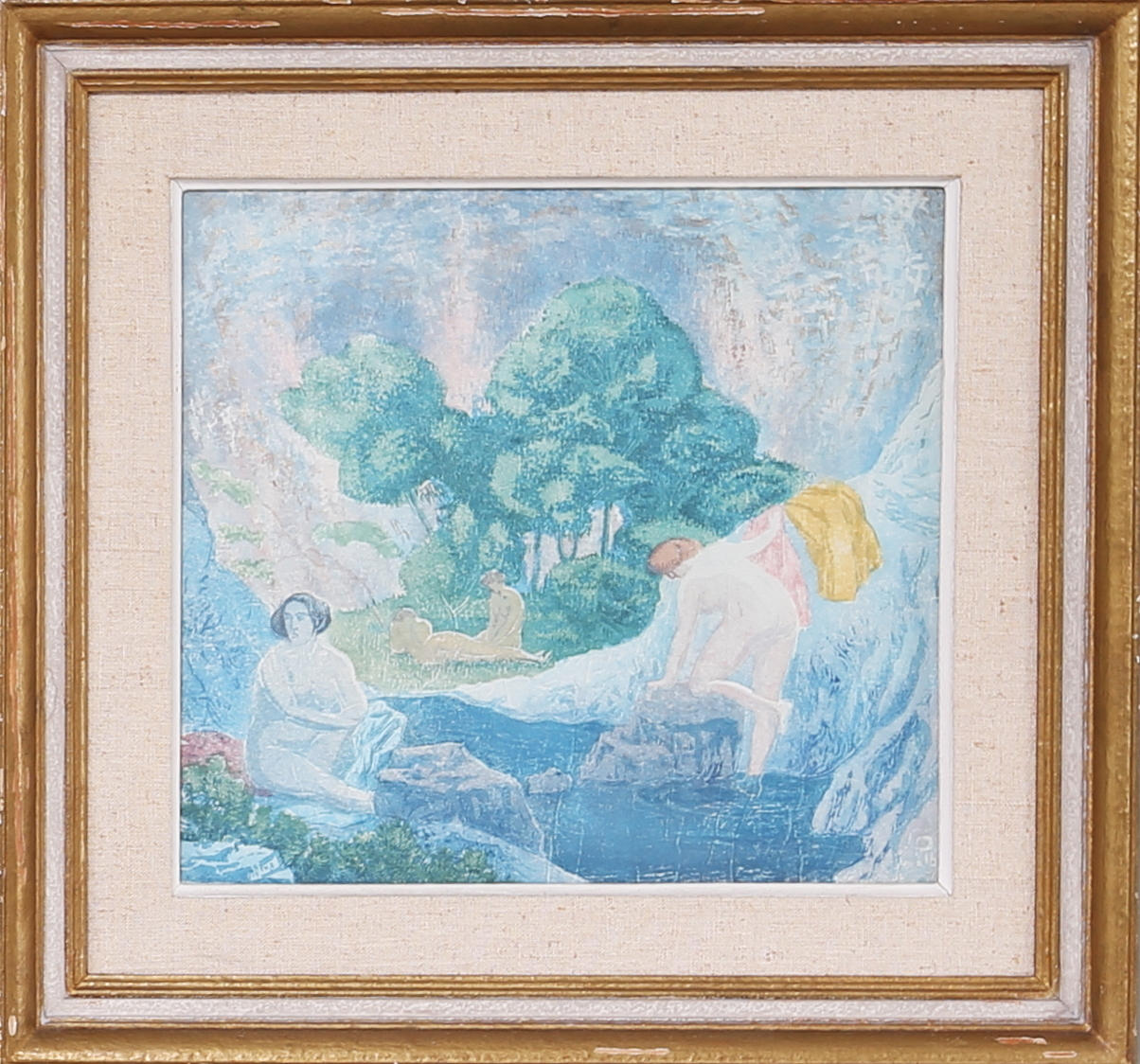 CARL PALME. "Badande qvinnor", träsnitt signerad o daterad Carl Palme -46.