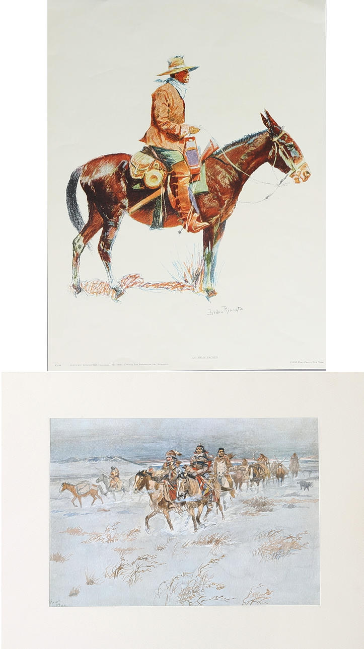 Vilda västern motiv, 2st tryck, Remington samt Russel.