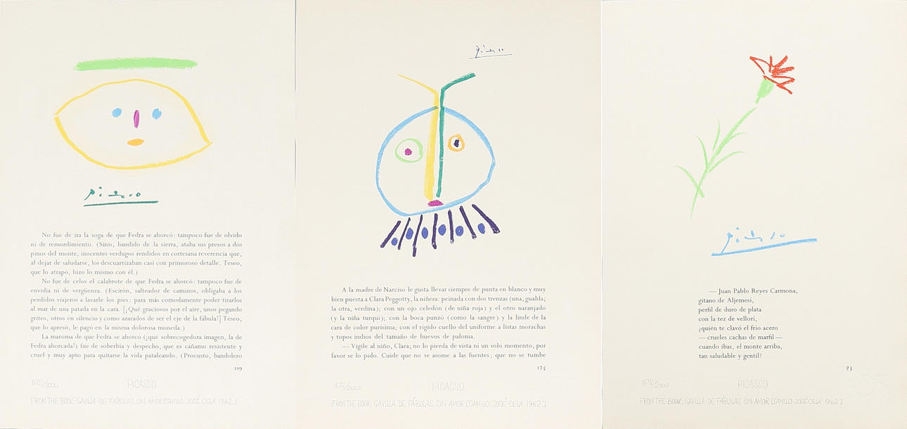 PABLO PICASSO. Litografiska tryck, 3 st, samtliga no 117/2000.