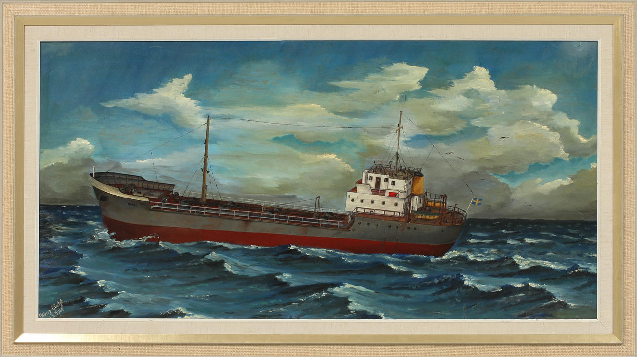 FRANZ GLATZL. Skeppsporträtt "Taros", olja på pannå, signerad och daterad 9/3 1961.