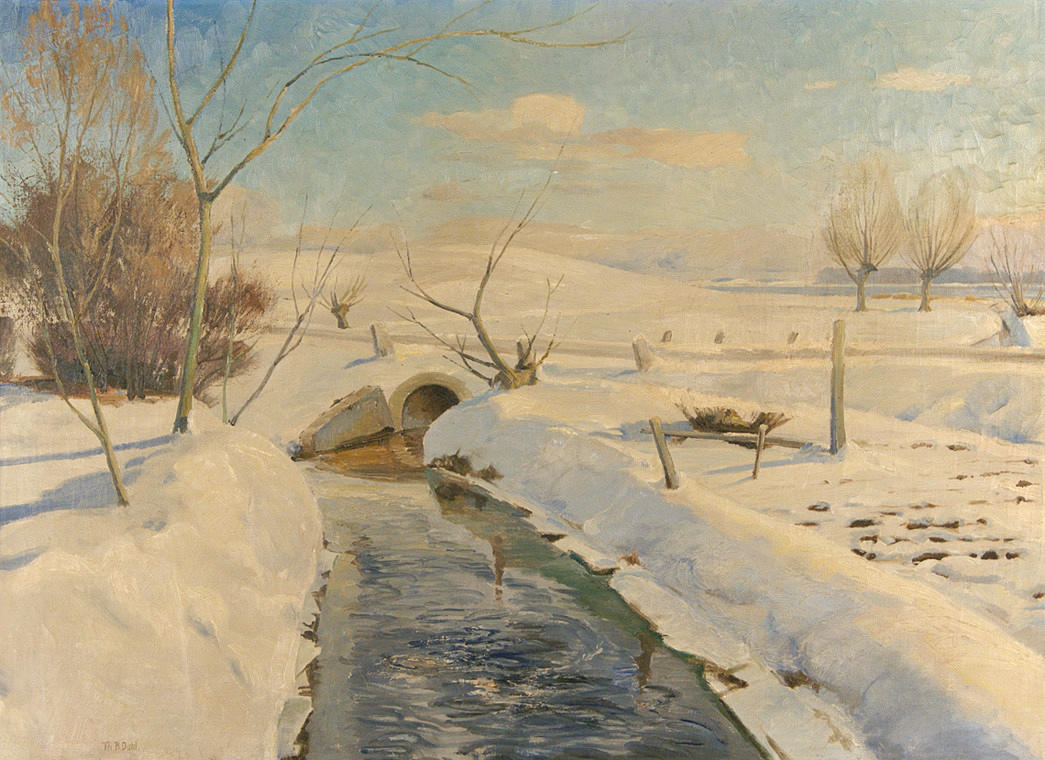 DAHL, THEODORE BERNHARD. ”Vinterlandskap”. olja/duk. 75 x 100 cm L. u. tecken.: Th. Dahl. ram. Titlad på båren.