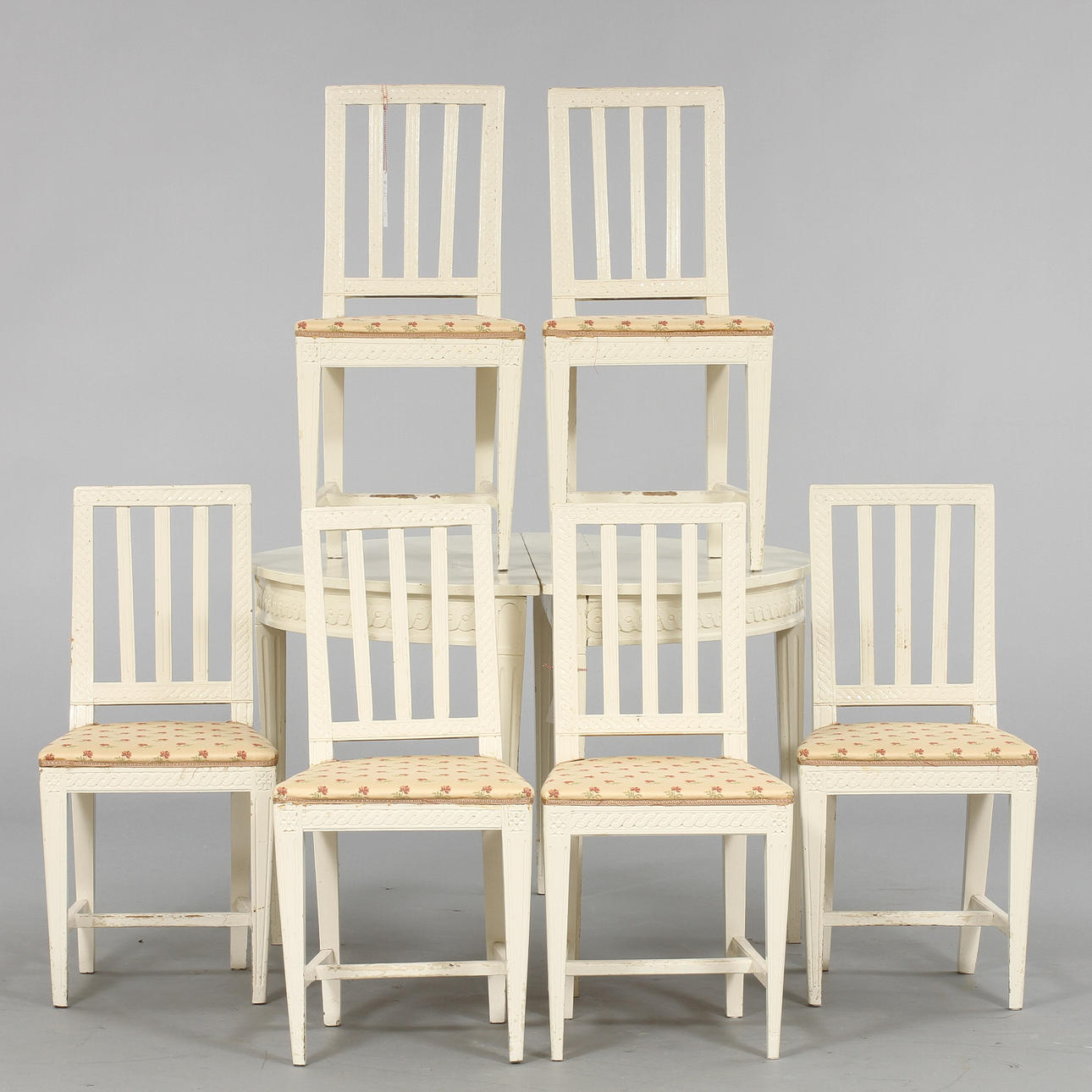 BORD samt 6 st STOLAR, sengustavianska 1800-talets förra hälft.