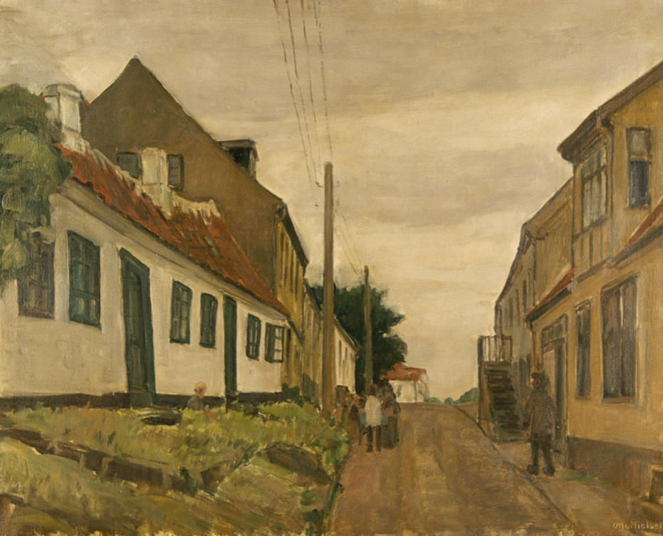 OTTO NIELSEN. - Street scen med vandrare. olja/duk. 68 x 83 cm R. u. tecken.: Otto Nielsen. ram.