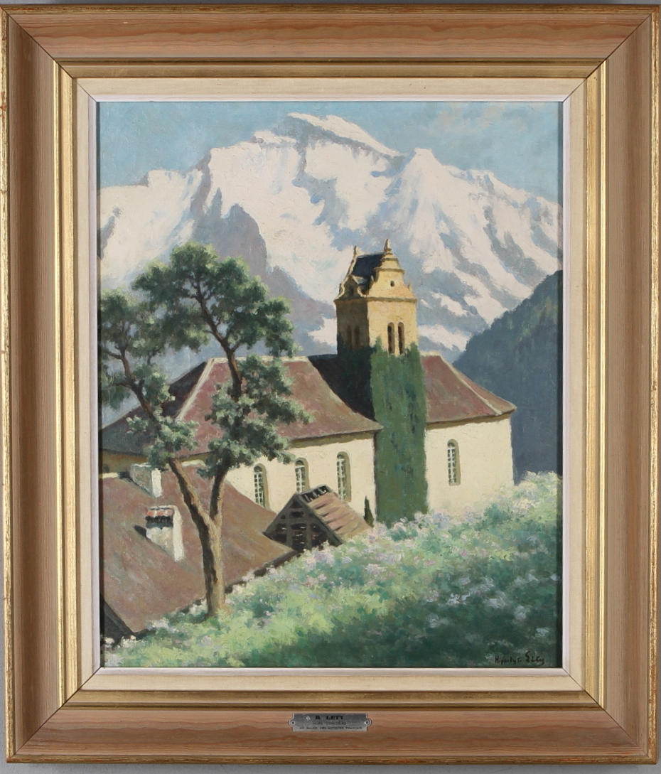 HIPPOLYTE LETY. Kyrka i alperna, olja på duk, signerad.