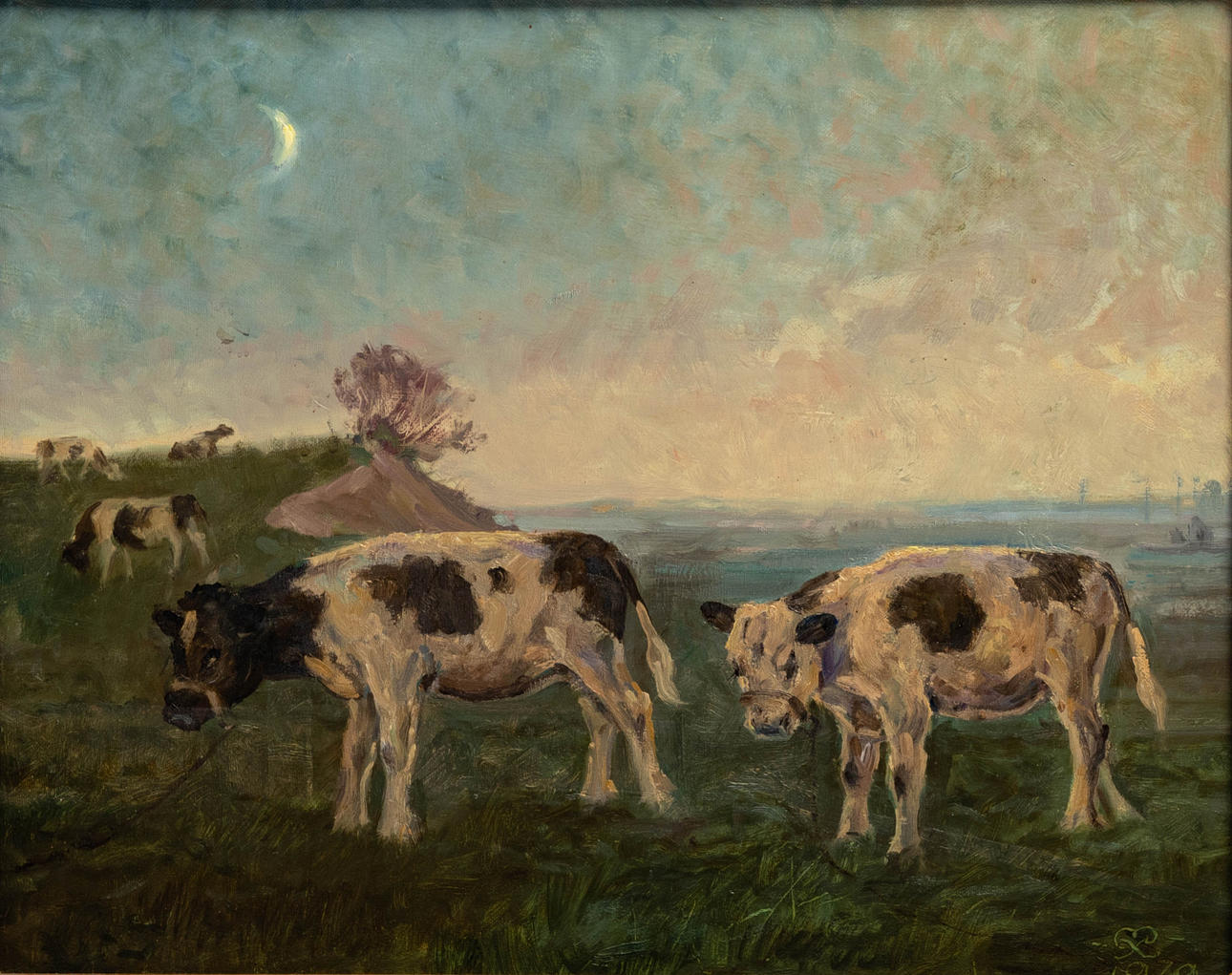 PEDER PEDERSEN. Cows in the pasture in the moonlight.