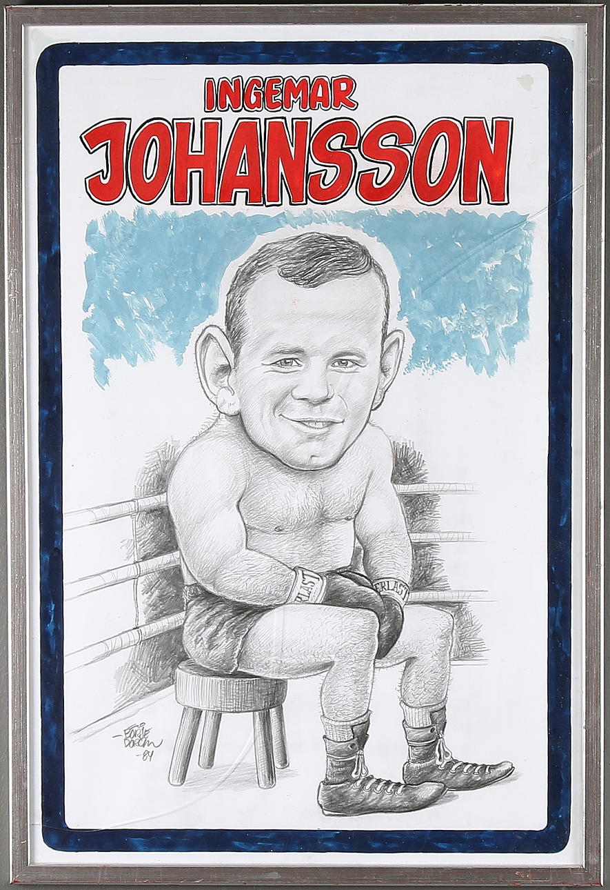 BÖRJE DORCH. Blandteknik, "Ingemar Johansson", signerad, daterad -84.