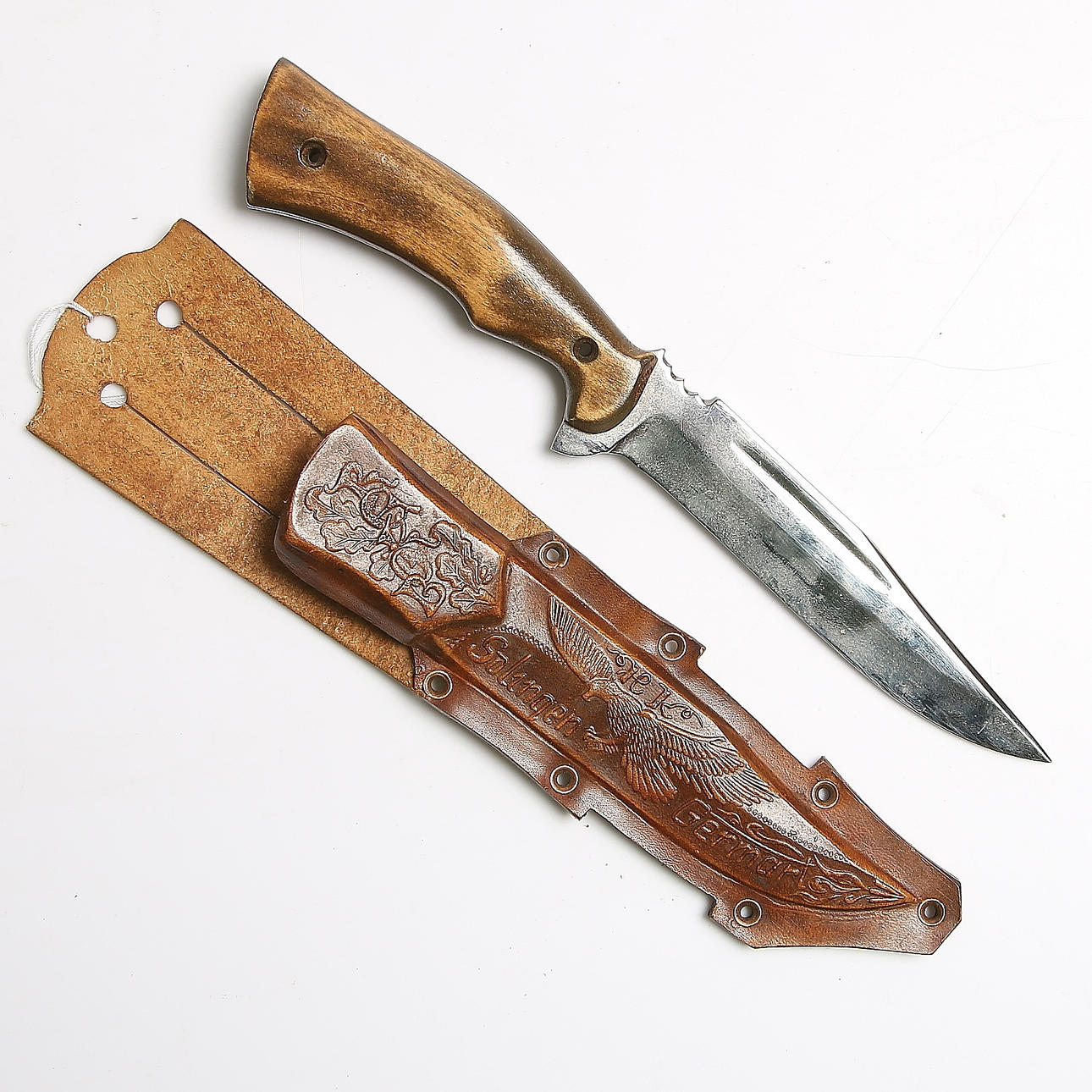 JAKTKNIV, trä, stål och läder, Solingen, Tyskland. 1900-tal.