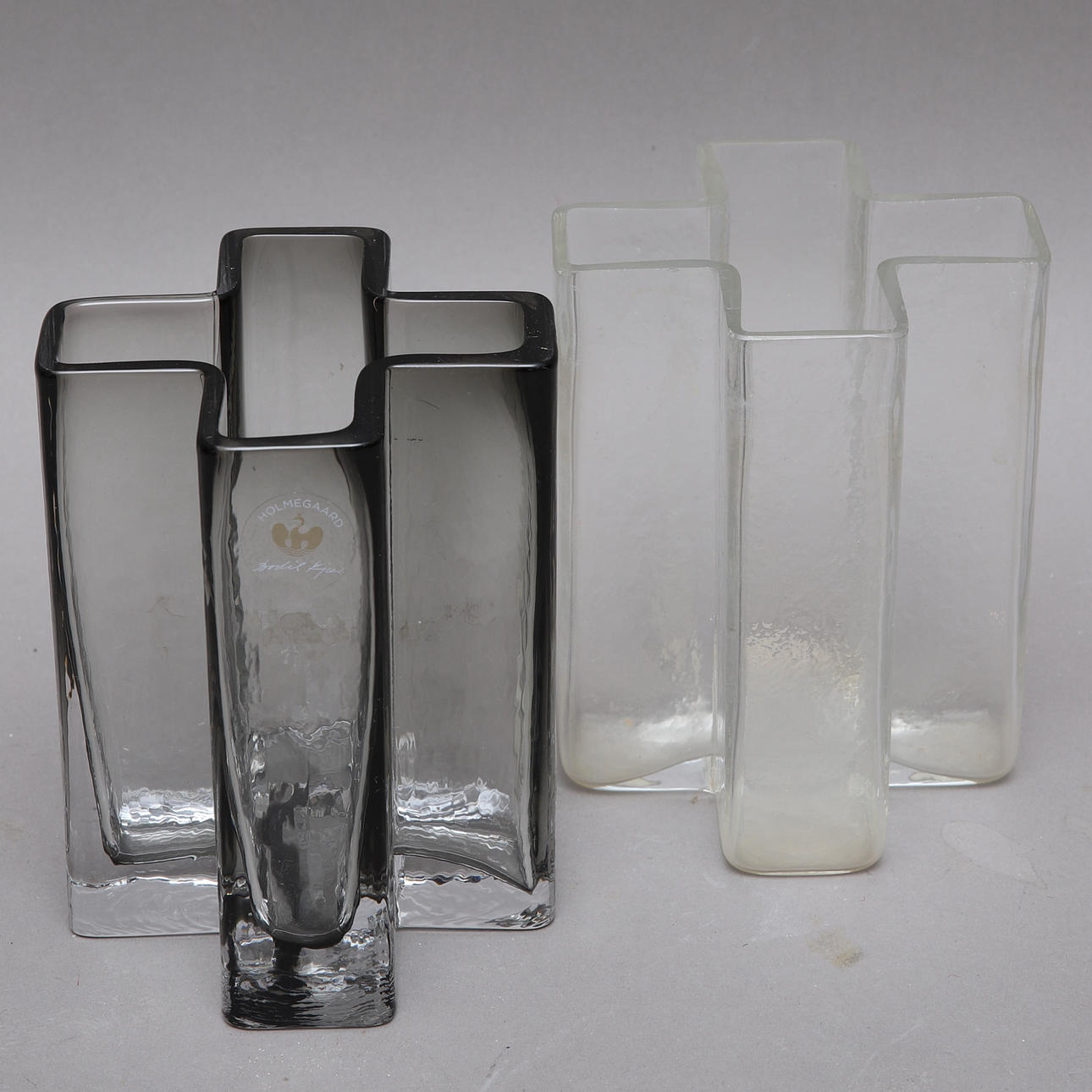 BODIL KJÆR. Vaser, 2 st, glas, "Crosses", bl.a. Holmegaard.