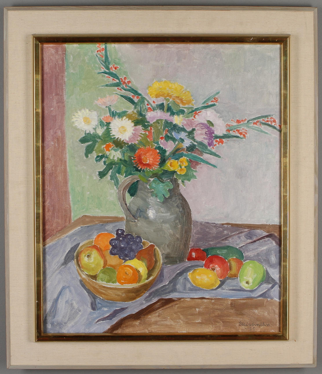 ELLIS WALLIN. Blomsterstilleben, olja på duk, signerad och daterad -65.