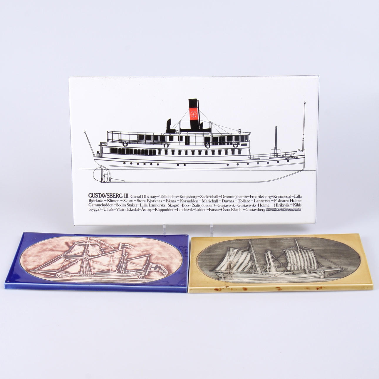 VÄGGPLATTOR, 3 delar, keramik och plåt, gustavsberg.