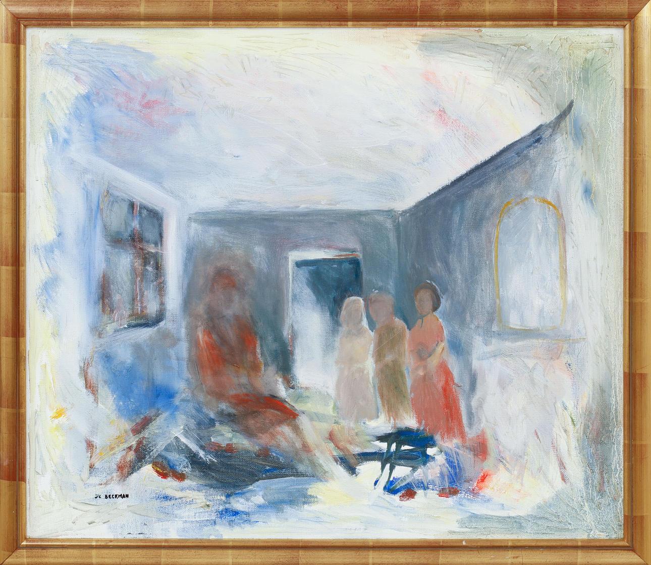 INGER BECKMAN. "The Guest", oil on canvas, signed.