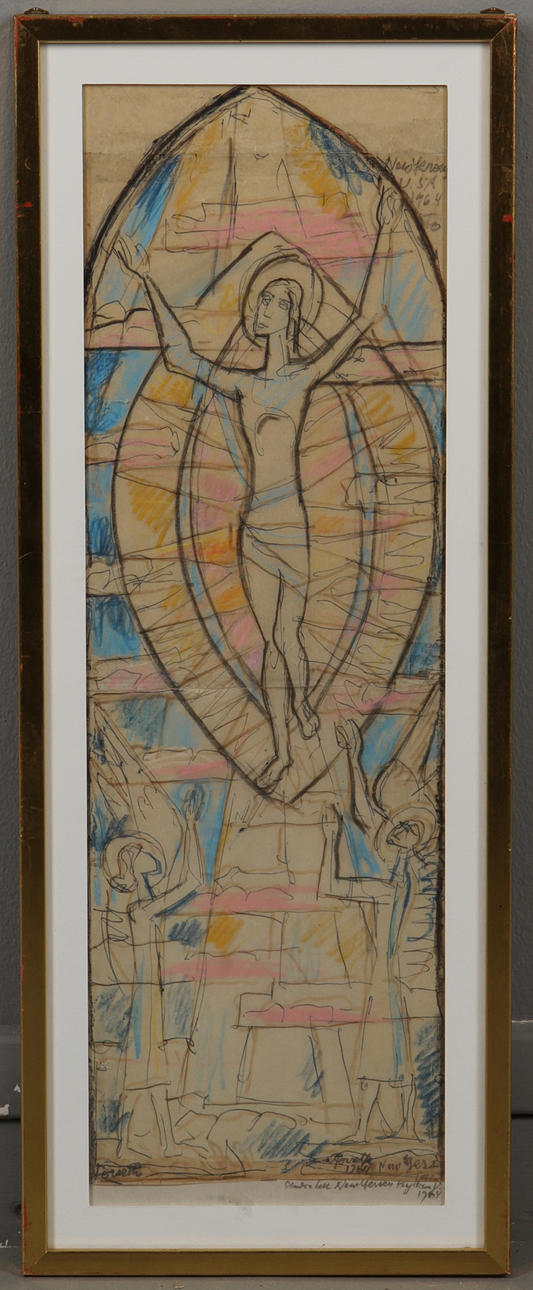 EINAR FORSETH. Skiss till kyrkofönster, signerad och daterad 1964.