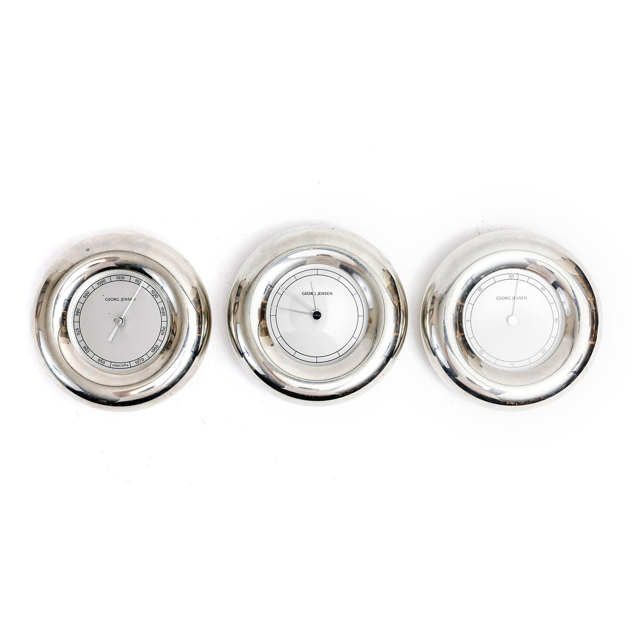 GEORG JENSEN, wall clock, barometer and hydrometer, designed by Andreas Mikkelsen.
