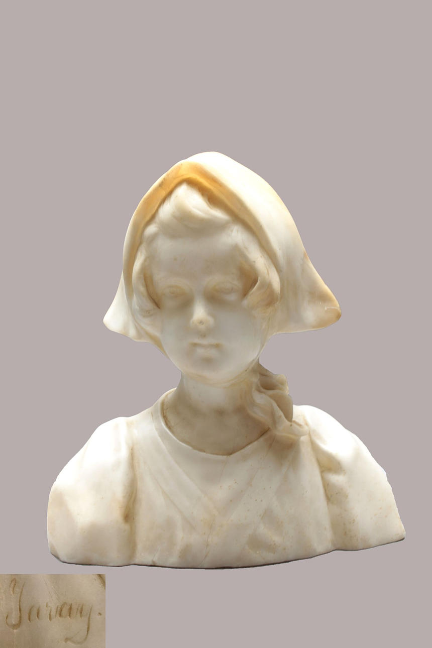 SANDOR JARAY. marmor byst, Geb. 1845, d. 1916, Ungersk skulptör.