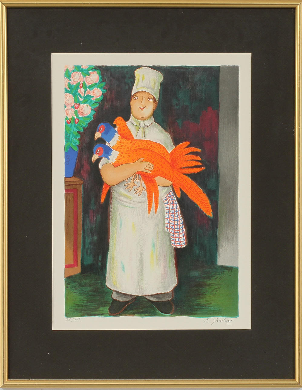 LENNART JIRLOW. Kock med fasaner, färglitografi, signerad och numrerad 34/285, Mourlot.