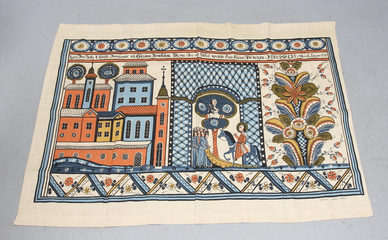 TEXTIL, motiv av dalmålning, kopia Hans Prins.