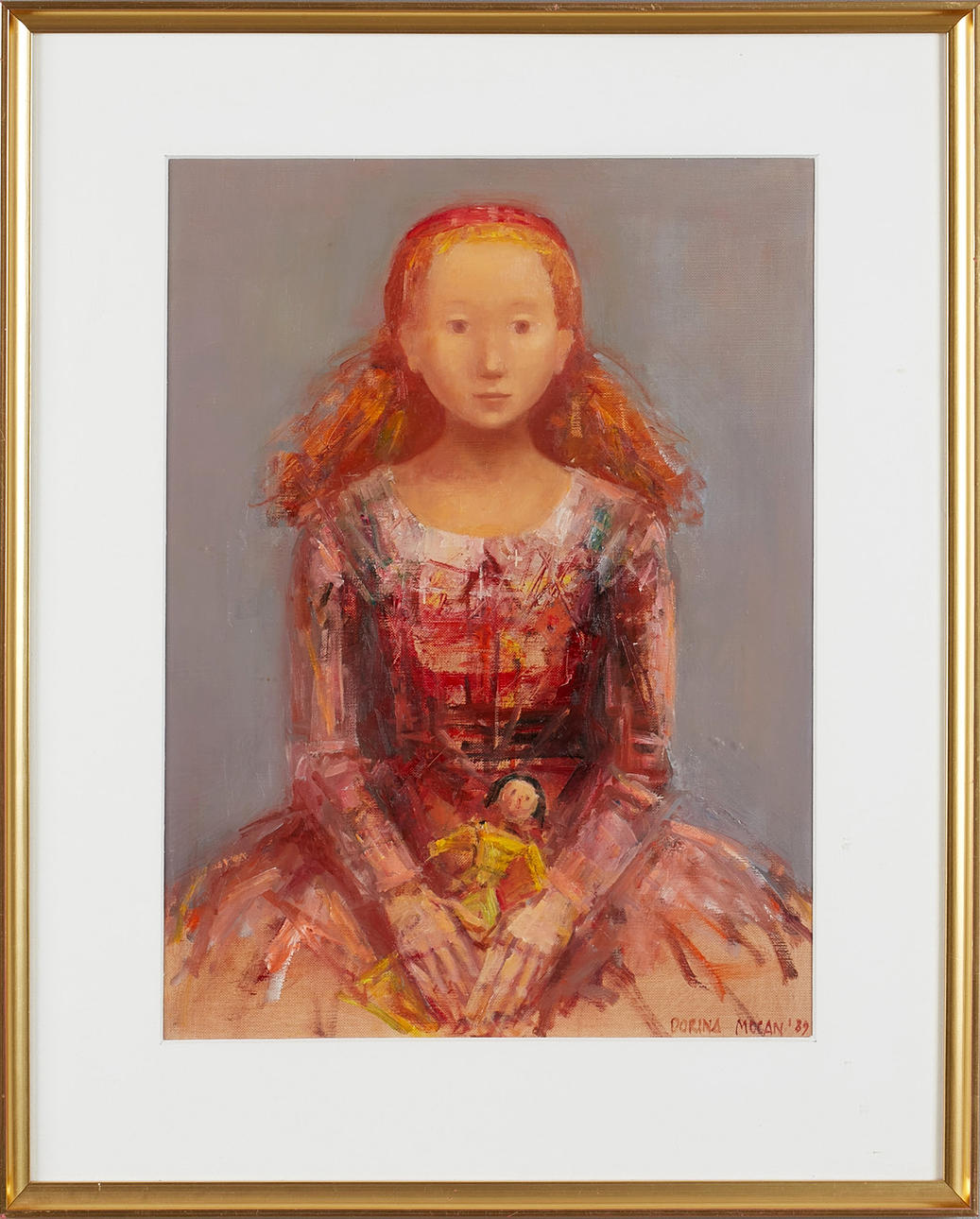 DORINA MOCAN. Mädchen mit Puppe, Tempera.