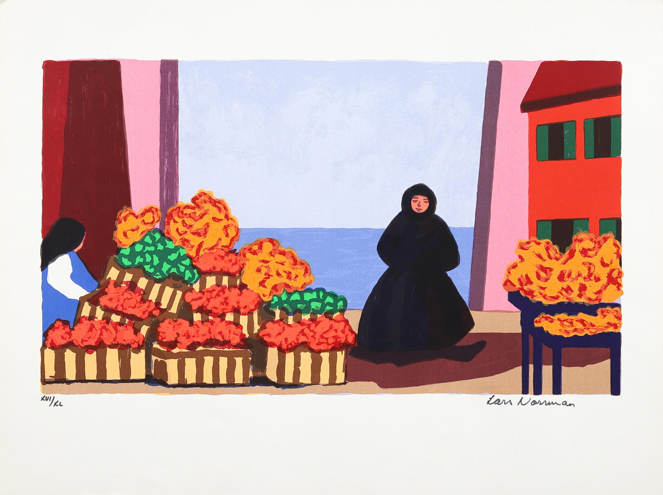 LARS NORRMAN. Mexican woman in black, color lithograph no XVI/XL