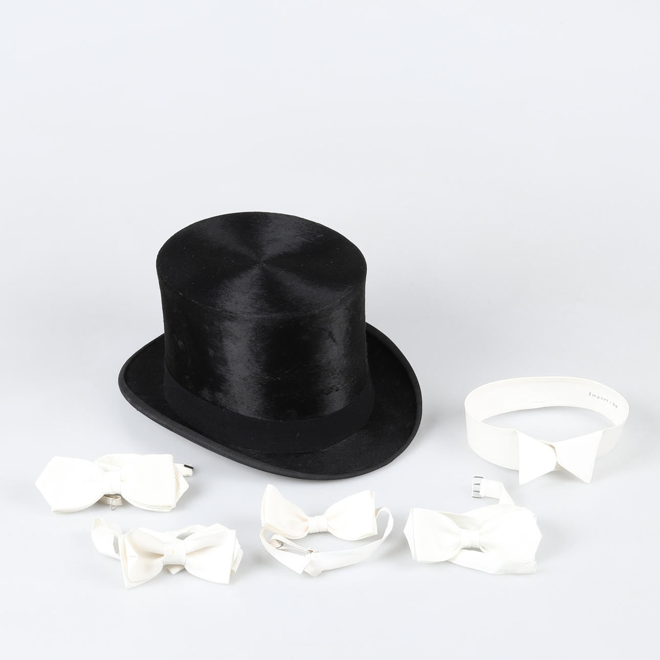 TOP HAT & WHITE BOW TIES.