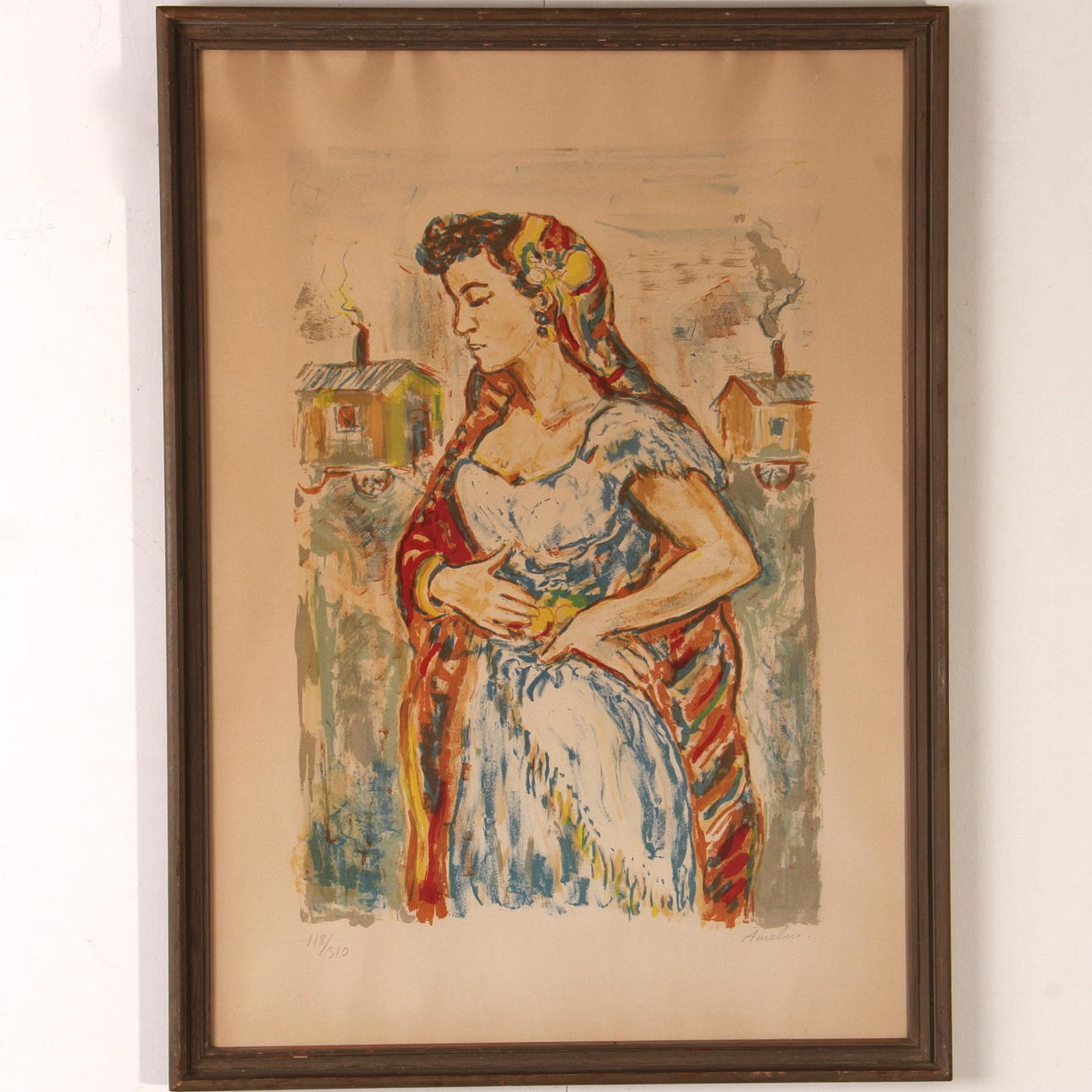 ALBIN AMELIN. färglitografi, kvinnoporträtt, signerad och numrerad 118/310.