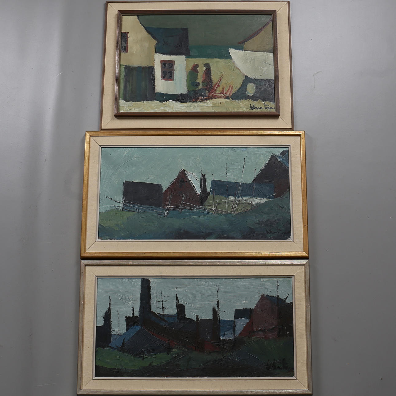 KAI CHRISTENSEN. Hamn motiv, 3 st Oljor på duk/pannå. Signerade K Christensen.