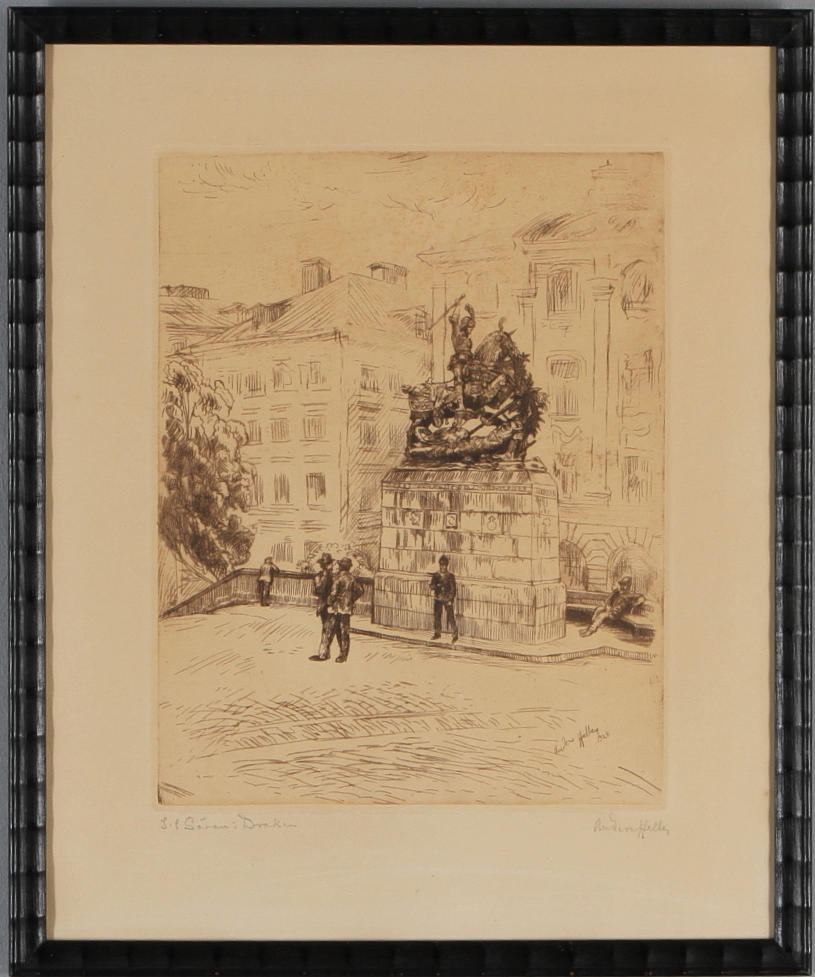 ANDERS HELLER. etsning, St Göran och draken, signerad.