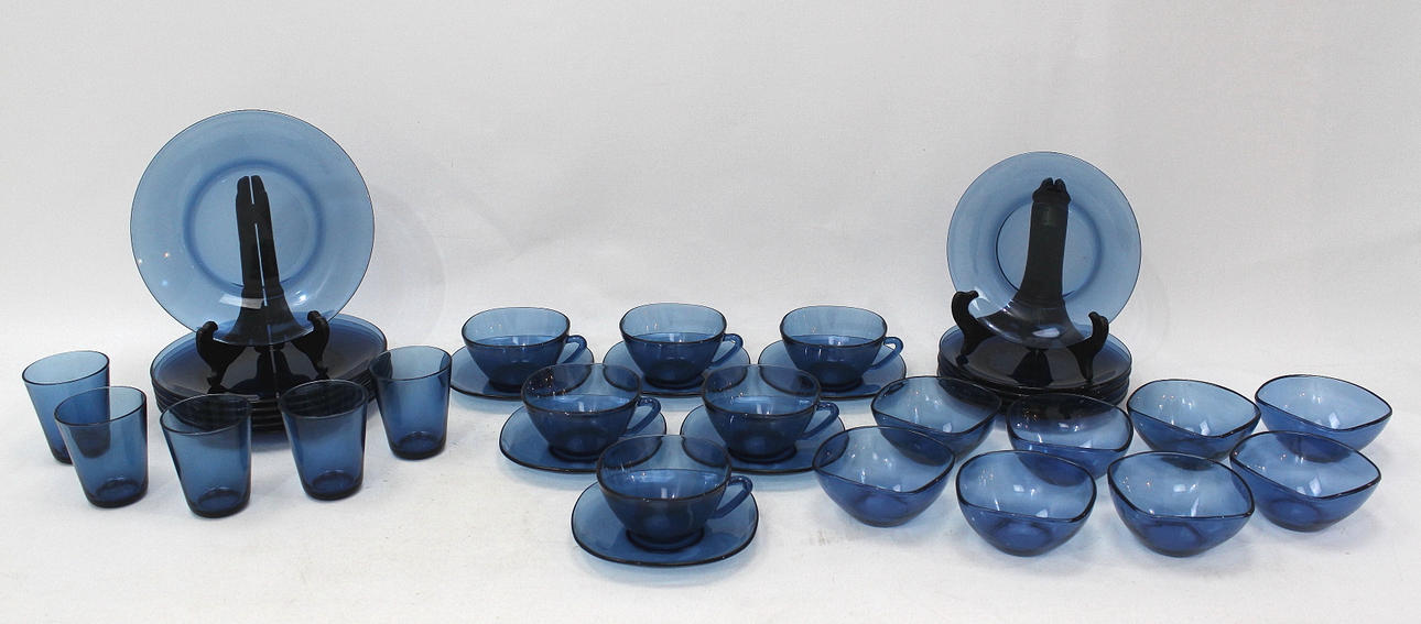 MATSERVIS 37 delar, blått glas, France.