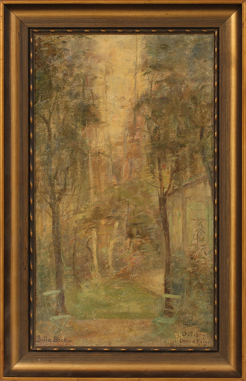 JULIA BECK (1853-1935). Vy från konstnärinnans hus "Les Perce-Neige" i Vaucresson, Frankrike. Olja på duk.